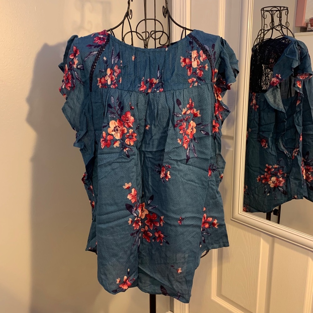 Target Green Blouse with Pink Flowers